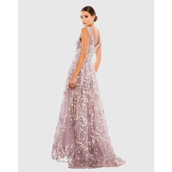 NWT Mac Duggal sz 4Lilac Floral Embroidered Illusion V-Neck Sleeveless Formal - Picture 3 of 9